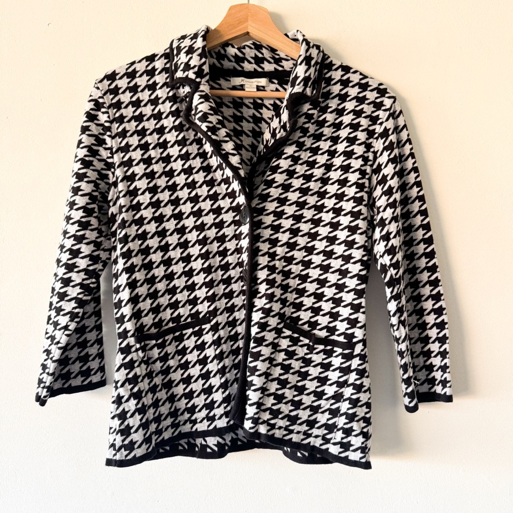 JM Collection‎ Black and Gray Houndstooth Blazer Size Medium